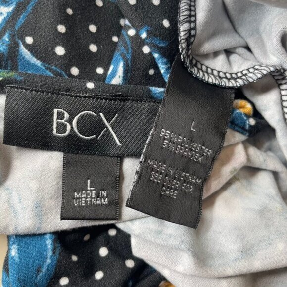 BCX Women's Faux-Wrap Polka Dot Peplum 3/4 Bell Sleeves Top Sz L - Picture 6 of 6